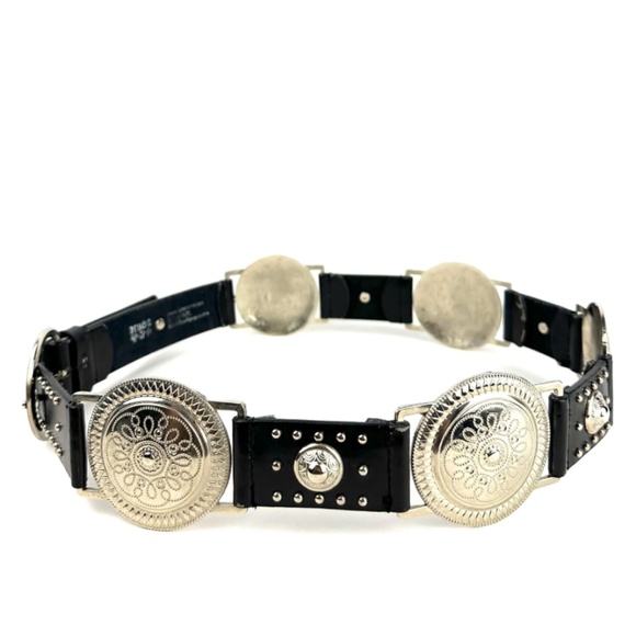 Vintage ‘Mudd’ Y2K Leather and Metal Silver Medallions Belt - Western - M/L - Picture 3 of 10